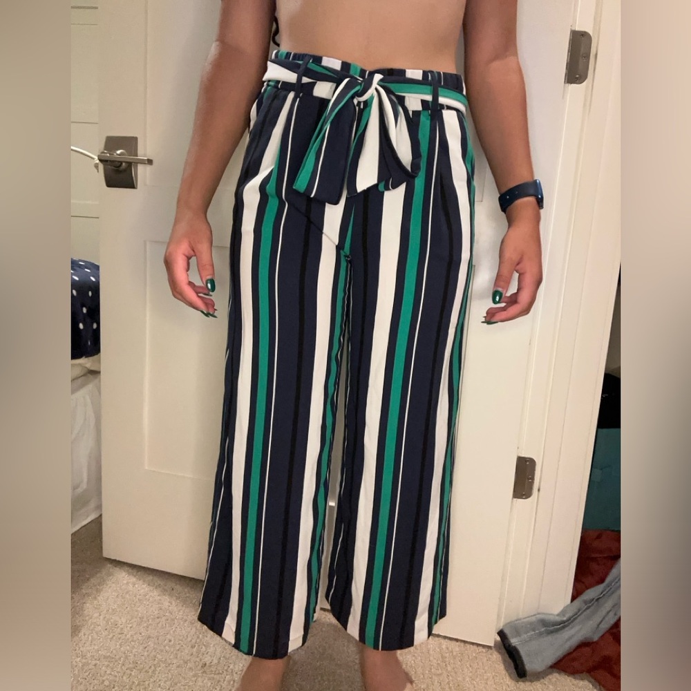 Halogen Striped Women’s XS Wide Leg Pants With Front Belt